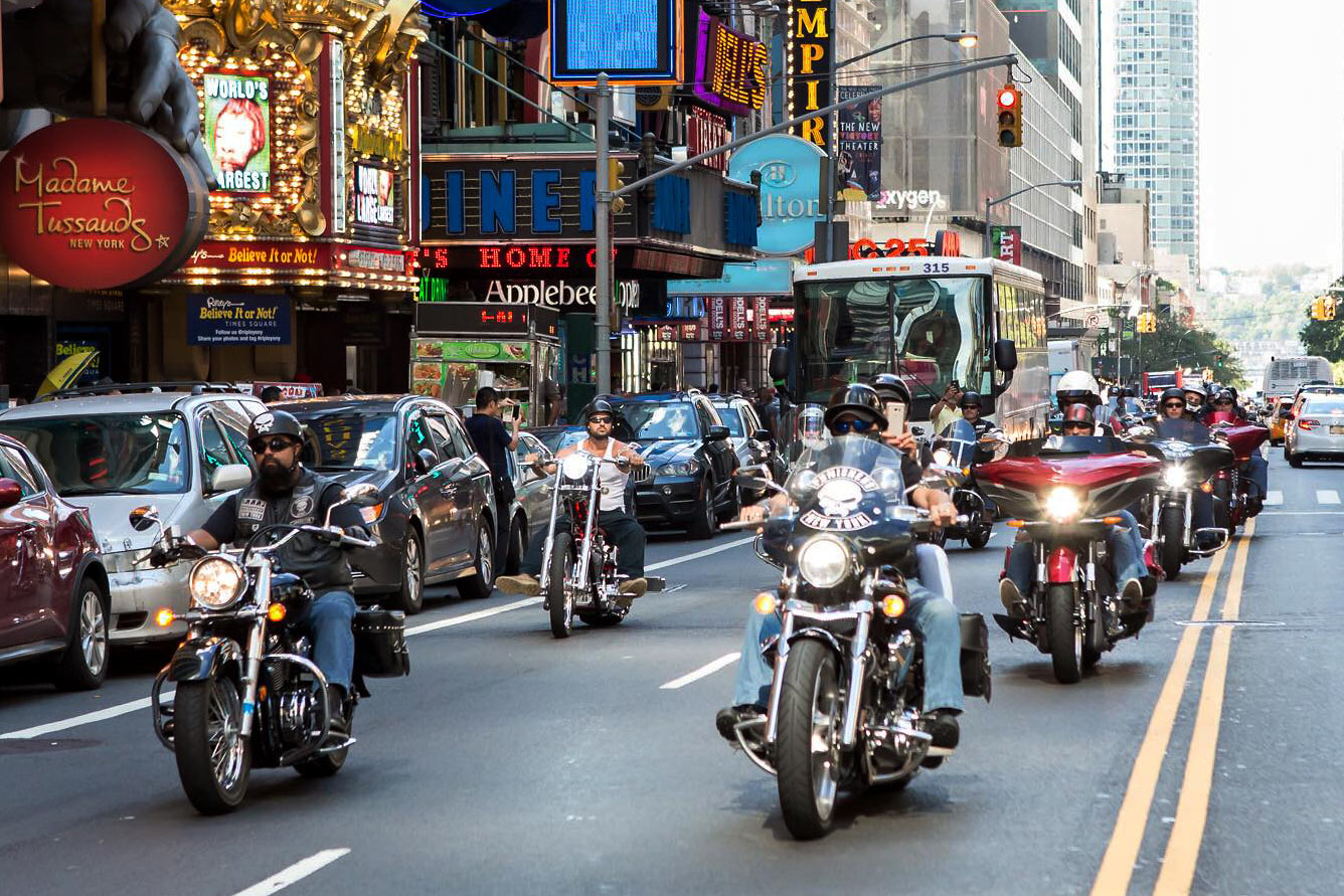 Riders making their way through Times Square during a previous 9/11 Memorial Ride