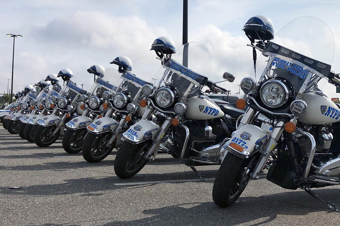 NYPD Highway Patrol motorcycles lined up before the start of the ride